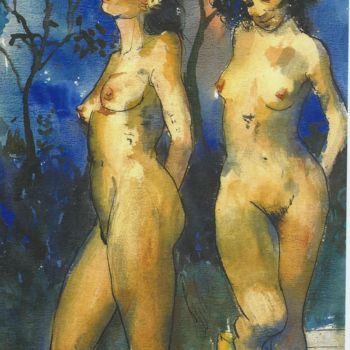 Ζωγραφική με τίτλο "deux faunesses" από Claude Hardenne, Αυθεντικά έργα τέχνης