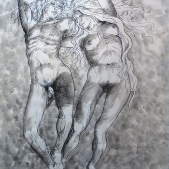 Drawing titled "Couple planant" by Claude Hardenne, Original Artwork