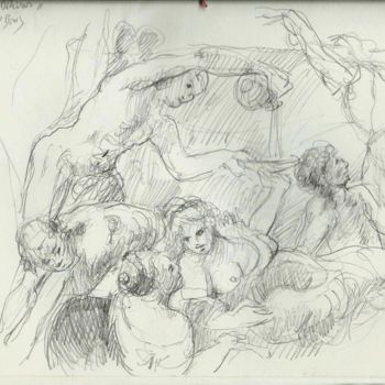 Drawing titled "copies au musée" by Claude Hardenne, Original Artwork