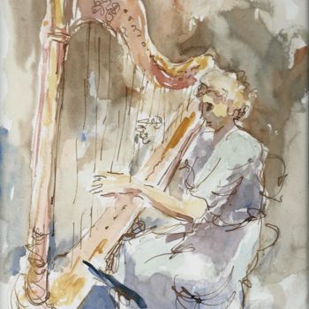 Pintura intitulada "harpiste" por Claude Hardenne, Obras de arte originais