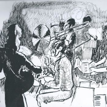 Tekening getiteld "jazz" door Claude Hardenne, Origineel Kunstwerk