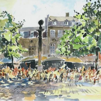 Painting titled "Namur; place du vie…" by Claude Hardenne, Original Artwork, Watercolor