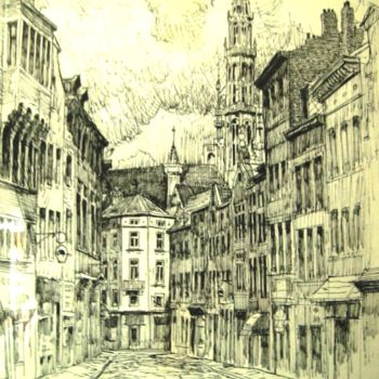 Drawing titled "Bruxelles" by Claude Hardenne, Original Artwork