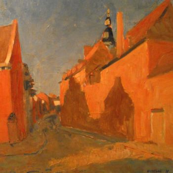 Painting titled "Mons; une rue au so…" by Claude Hardenne, Original Artwork