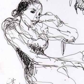 Disegno intitolato "Songeuse" da Claude Hardenne, Opera d'arte originale