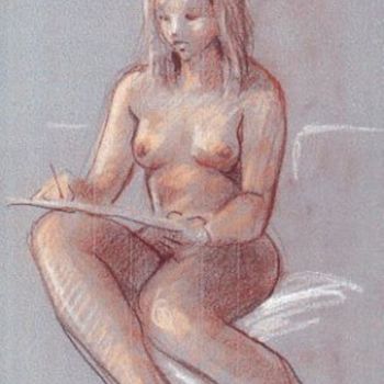 Dessin intitulée "La jeune artiste" par Claude Hardenne, Œuvre d'art originale