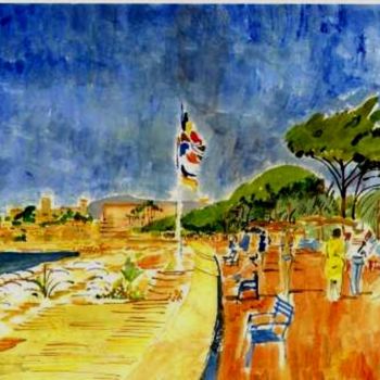 Painting titled "Cannes; la Croisette" by Claude Hardenne, Original Artwork