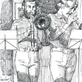 Dessin intitulée "Tromboniste et trom…" par Claude Hardenne, Œuvre d'art originale