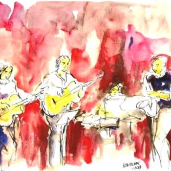 Drawing titled "JAZZ IN RED" by Claude Hardenne, Original Artwork