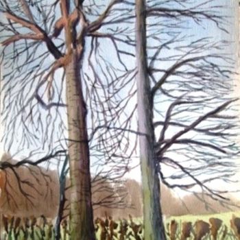 Painting titled "Arbres d'hiver" by Claude Hardenne, Original Artwork