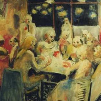 Pintura titulada "Café de nuit; le po…" por Claude Hardenne, Obra de arte original
