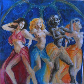 Painting titled "Quatre danseuses" by Claude Hardenne, Original Artwork