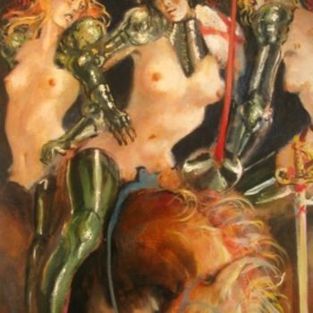 Peinture intitulée "Trois chevalières" par Claude Hardenne, Œuvre d'art originale