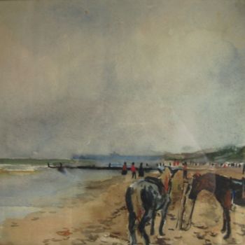 Painting titled "Poneys à la mer du…" by Claude Hardenne, Original Artwork