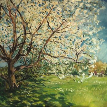 Pittura intitolato "Cerisier en fleurs" da Claude Hardenne, Opera d'arte originale