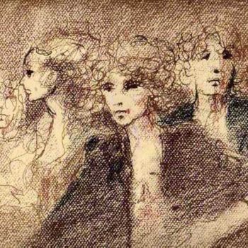 Drawing titled "Personnages" by Claude Hardenne, Original Artwork