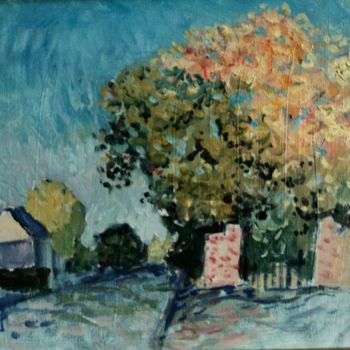 Pintura intitulada "l'entrée du village" por Claude Hardenne, Obras de arte originais