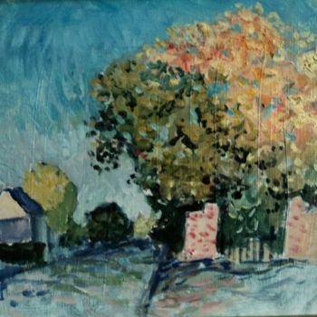 Peinture intitulée "l'entrée du village" par Claude Hardenne, Œuvre d'art originale