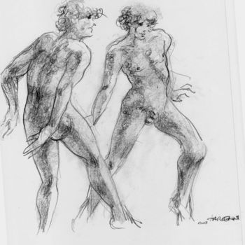 Drawing titled "mouvement de danse" by Claude Hardenne, Original Artwork, Charcoal