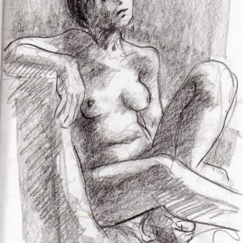 Drawing titled "Etude de nu" by Claude Hardenne, Original Artwork, Charcoal
