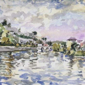 Painting titled "La Meuse à Namur" by Claude Hardenne, Original Artwork, Watercolor