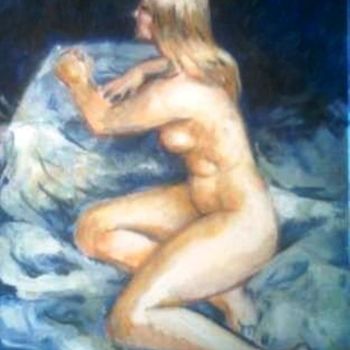 Painting titled "Naked in blue" by Claude Hardenne, Original Artwork, Oil