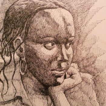Disegno intitolato "Africaine" da Claude Hardenne, Opera d'arte originale