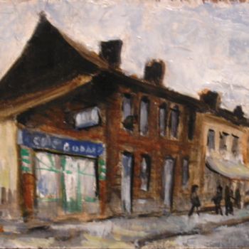 Malerei mit dem Titel "Café à Roselies" von Claude Hardenne, Original-Kunstwerk, Öl