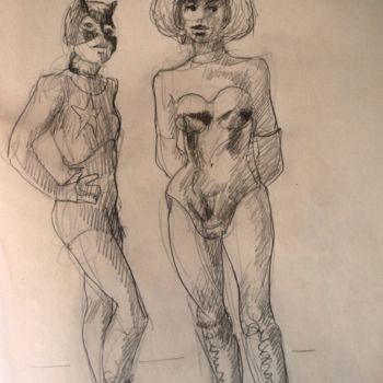 Drawing titled "Drag queens" by Claude Hardenne, Original Artwork, Conté
