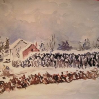 Painting titled "Neige à Mont" by Claude Hardenne, Original Artwork, Watercolor