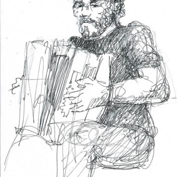 Tekening getiteld "Le piano du pauvre" door Claude Hardenne, Origineel Kunstwerk