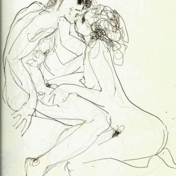 Drawing titled "Couple amoureux" by Claude Hardenne, Original Artwork