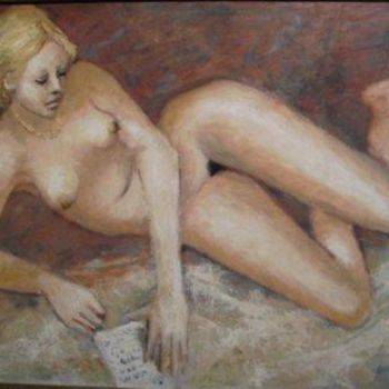 Painting titled "La lectrice" by Claude Hardenne, Original Artwork