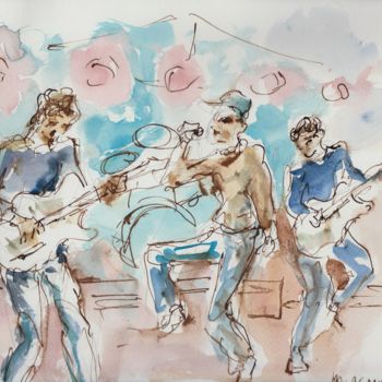 Drawing titled "groupe rock" by Claude Hardenne, Original Artwork