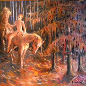 Painting titled "dans la forêt" by Claude Hardenne, Original Artwork