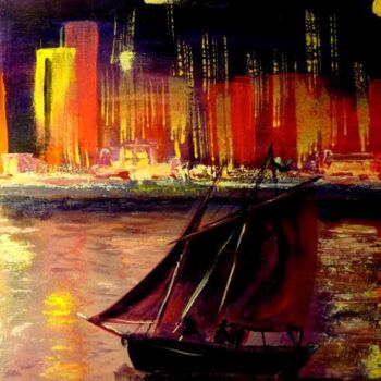 Peinture intitulée "Le voilier arrive a…" par Claude Julia (CJULIA), Œuvre d'art originale, Huile
