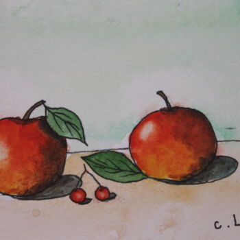 Painting titled "les pommes" by Claude Lacointe, Original Artwork, Watercolor