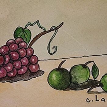 Pittura intitolato "prunes et raisin" da Claude Lacointe, Opera d'arte originale, Acquarello