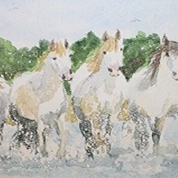 Schilderij getiteld "les chevaux(2)" door Claude Lacointe, Origineel Kunstwerk, Aquarel