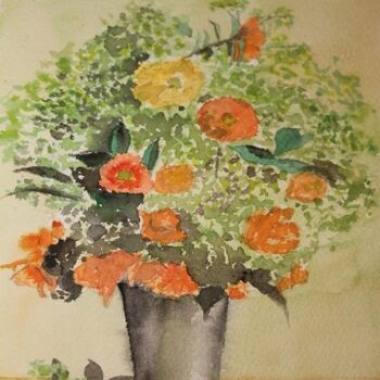 Peinture intitulée "bouquet de fleurs (…" par Claude Lacointe, Œuvre d'art originale, Aquarelle