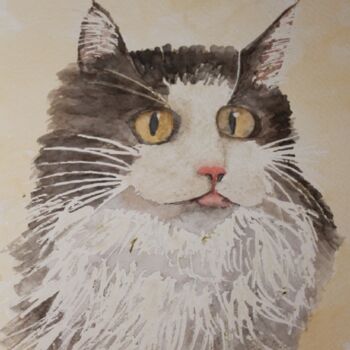 Peinture intitulée "le chat(2)" par Claude Lacointe, Œuvre d'art originale, Aquarelle