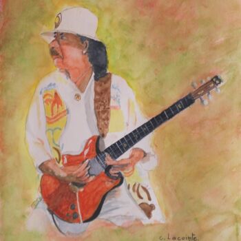 Painting titled "carlos santana(5)" by Claude Lacointe, Original Artwork, Watercolor