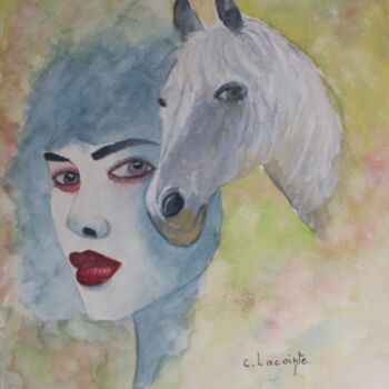Malarstwo zatytułowany „visage au cheval” autorstwa Claude Lacointe, Oryginalna praca, Akwarela