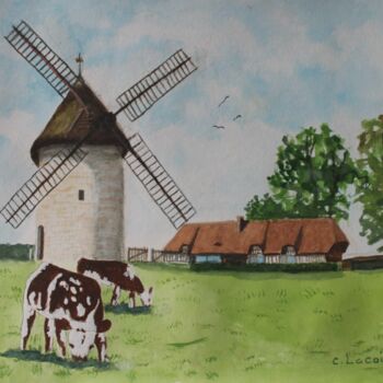 Painting titled "le moulin de pierre…" by Claude Lacointe, Original Artwork, Watercolor