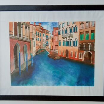 Painting titled "Venise" by Claude Lali, Original Artwork, Ink Mounted on Other rigid panel