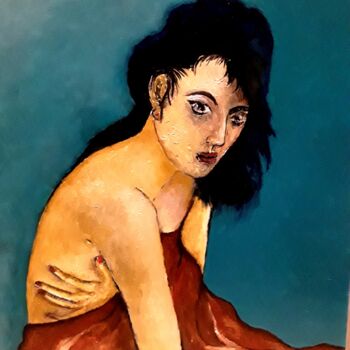 Painting titled "portrait de femme "…" by Claude Lamamy, Original Artwork, Oil