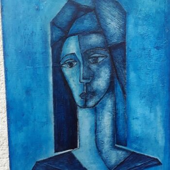 Painting titled "portrait de femme" by Claude Lamamy, Original Artwork, Oil