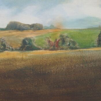 Painting titled "campagne 2" by Claude Legrain, Original Artwork, Tempera Mounted on Wood Panel