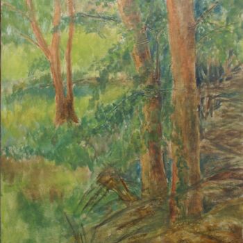 Peinture intitulée "arbres été" par Claude Legrain, Œuvre d'art originale, Tempera Monté sur Panneau de bois