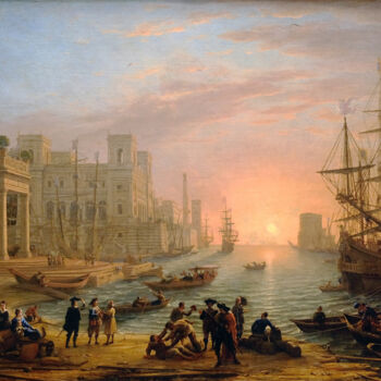 Painting titled "Port de mer au sole…" by Claude Lorrain, Original Artwork, Oil